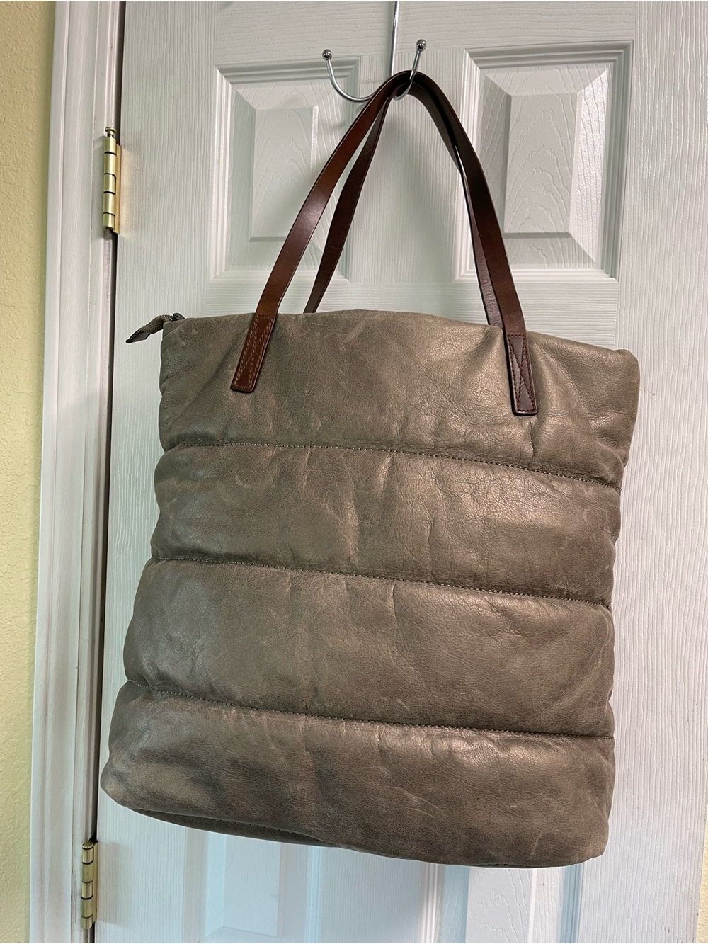 UGG PewterQuilted Tote with Brown Leather Handles